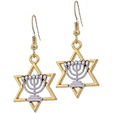 Religious Jewish Star of David Israel Hanukkah Menorah Candle Candelabrum Candlestick Drop Earring for Women