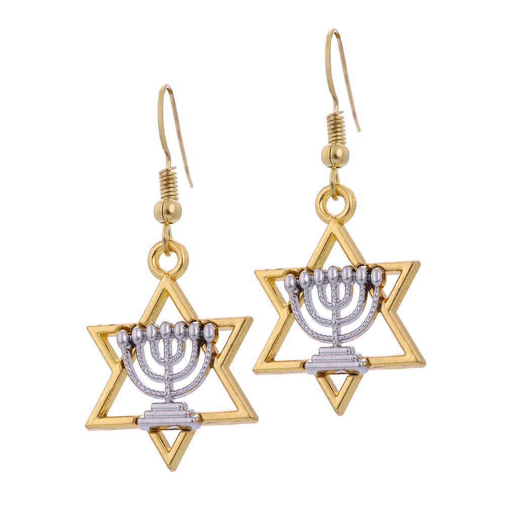 VASSAGO Religious Jewish Star of David Israel Hanukkah Menorah Candle Candelabrum Candlestick Drop Earring for Women Girls