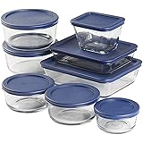 Anchor Hocking 16 Piece Round and Rectangle Glass Food Storage Containers, Space Saving Meal Prep, Navy BPA-Free SnugFit Lids