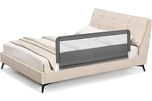 BABY JOY Bed Rails for Toddlers, 59‘’ Extra Long, Upgraded Swing Down Bed Guard w/Safety Straps, Folding Baby Bedrail for Kids Twin, Double, Full Size Queen & King Mattress (Gray, 59-Inch)