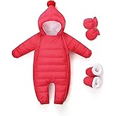 LAT 3 Pcs Baby Snowsuit Winter -Super Warm Flannel Lining Puffer Jacket Hoodie Romper -Double Zip Up Coat Toddler Clothes