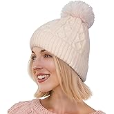HOTAHO Pom Pom Beanie for Women & Girls, Stretchy Winter Hat Knit Hat, Soft Warm Beanie with Pom