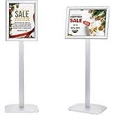 Heavy Duty Pedestal Sign Holder for Display, 8.5 x 11 inches Adjustable Floor Standing Sign Holder with Weighted Base , Vertical and Horizontal View Sign Stand for Indoor/Outdoor Advertising,Silver