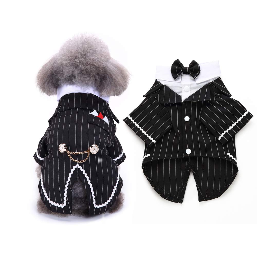 Gentleman Dog Shirt Puppy Pet Small Dog Clothes,Pet Suit Bow Tie Costume, Cat Wedding Shirt Formal Tuxedo with Black Tie, Dog Prince Wedding Bow Tie Suit (XL, Black)