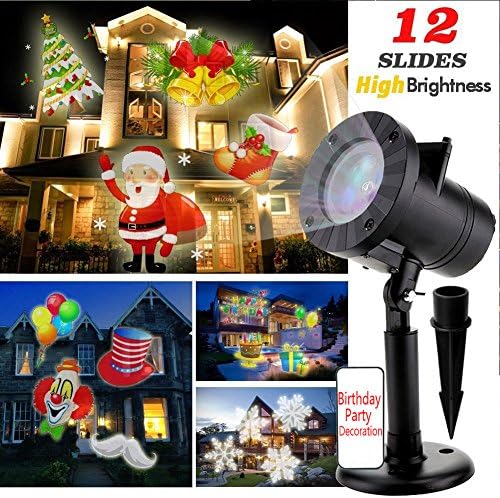 Birthday Lights Projector, Noxm 12 Slides Decorative Led Projector Spotlights, Snowflakes Landscape Projector Light Waterproof  LED  Night Light for Birthday Party Decoration Wedding Indoor Outddoor