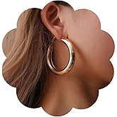 Zeshimb Chunky Gold Hoop Earrings Thick Huggie Hoop Earrings Vintage Geometric Round Large Earrings Simple Hypoallergenic Hoop Earrings Jewelry for Women