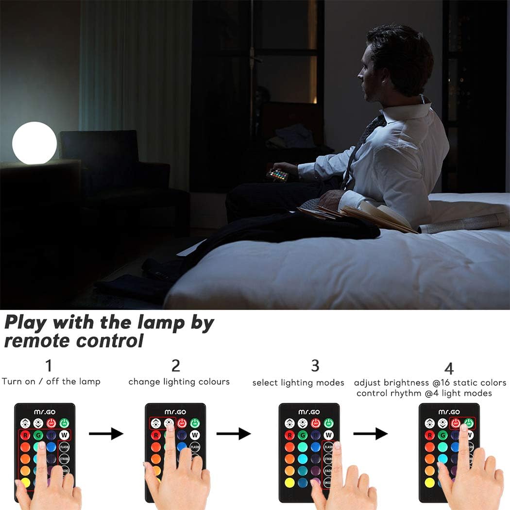 Mr.Go 8" LED Night Light Ball Lamp Colour Changing Mood Light Bedside Lamp, 8 Dimmable Brightness, 16 Adjustable Colors - Image 5