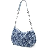 YAMEIZE Quilted Denim Shoulder Bag for Women Star Pattern Clutch Hobo Bag Small Tote Handbag with Zipper Closure