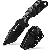 SPITZKANTE Small Fixed Blade Knife X-TAN-K, Full Tang Tanto Knife with 5Cr14MoV Steel, Compact EDC Tool with Horizontal Belt 