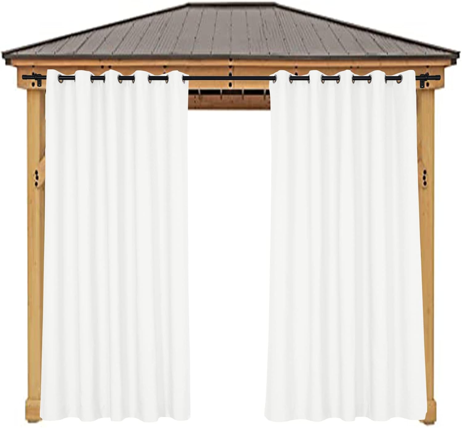 Outdoor Curtains - Frelement Outdoor Waterproof Drapes Grommet Curtains with Rustproof Grommets Linen Look Drapes Extra Long Curtains for Patio Light Filtering Curtains, White, 84