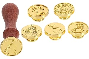 WEKADRIN European Retro Christmas Wax Seal Kit with Wooden Handle Alloy Seal Stamp Set with Heads for Holiday