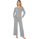 WiWi Viscose from Bamboo Pajama Set for Women 2 Pieces Long Sleeve Loungwear Soft Sleepwear Loose Comfy Pj Sets Pockets S-XXL