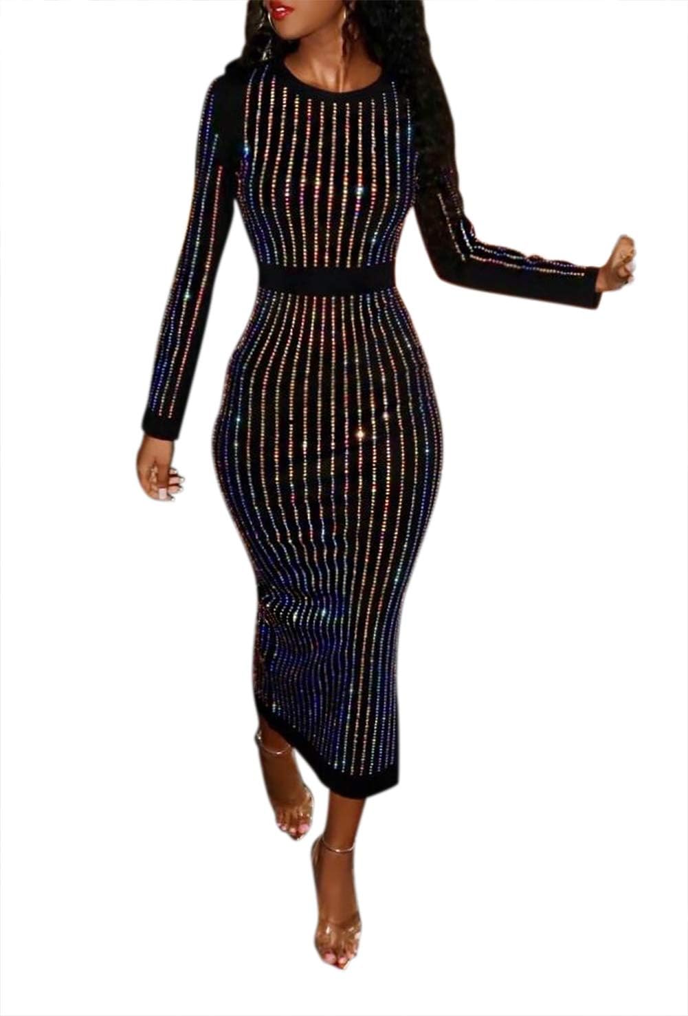 Lucuna Two Piece Night Club Outfits for Women Long Sleeve Top+Metallic Shiny Pants Bodycon Jumpsuit , Small , 22black