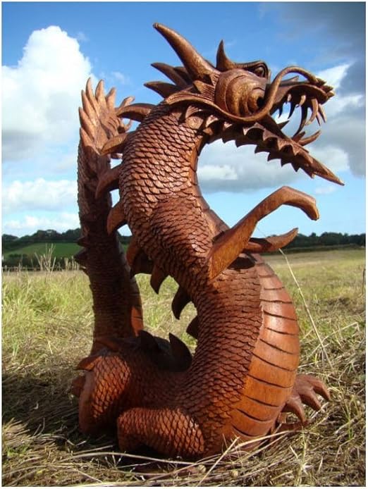 Fairtrade Dark Wooden Chinese Dragon Statue 30 Cm Siiren Amazon.co.uk