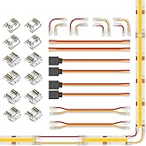 BTF-LIGHTING FCOB 10mm 3PIN Connector Kit for COB CCT (V+ CW WW) LED Strip Lights,L-Shaped/Dual-End with Wire/Gapless/Strip to Wire/3PIN JST Connector,3 Conductor 22AWG Wire