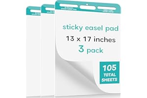 HIYITON Sticky Easel Pad,13 in x 17 in Flip Chart Paper, 35 Sheets/Pad, Sticky Anchor Chart Paper for Teachers,Self-Stick Easel Paper,Super Sticky & Bleed-Resistant for Classroom, Office, 3 Pads