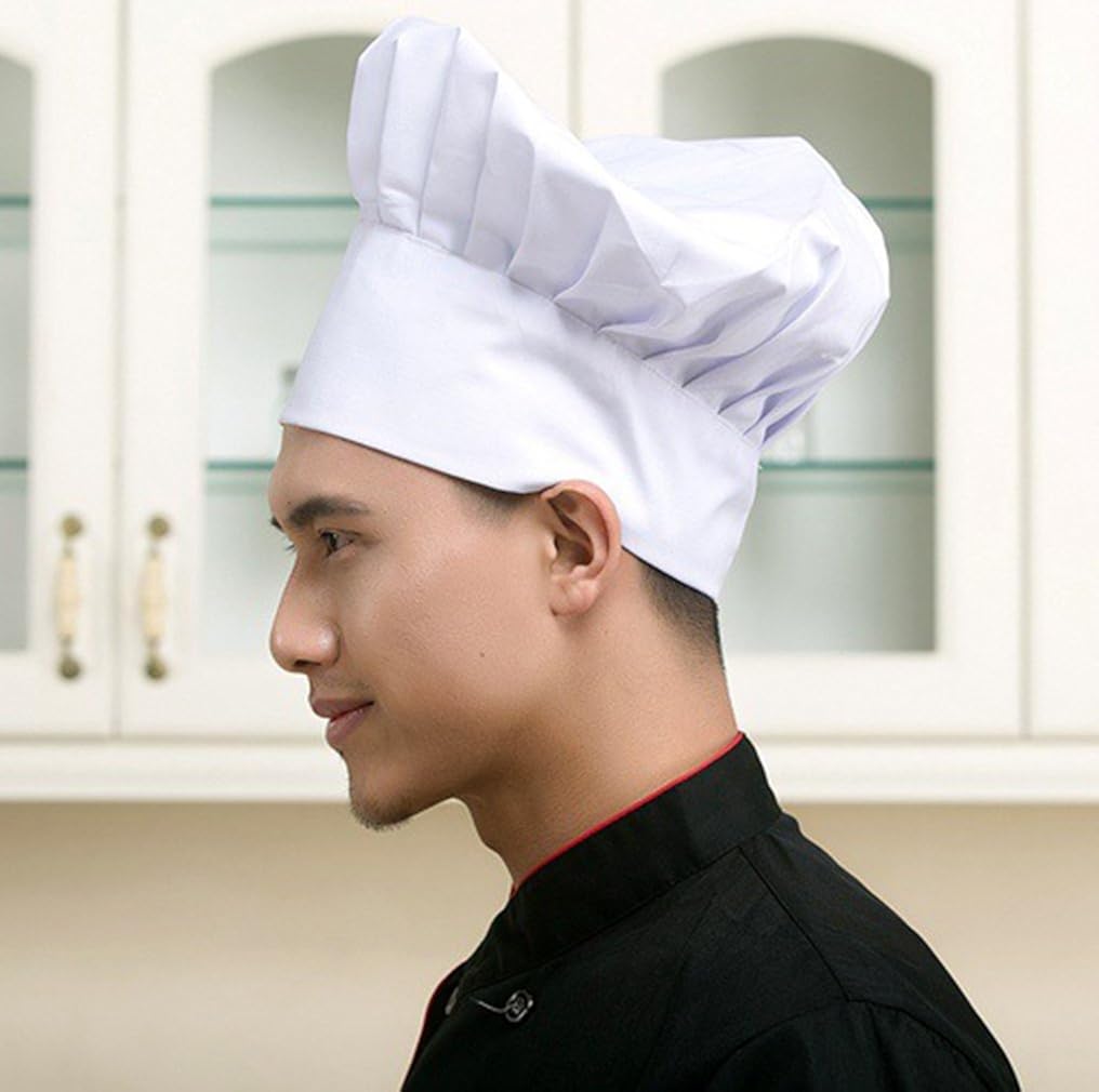 Hyzrz Chef Hat Set of 2 Pack Adult Adjustable Elastic Baker Kitchen Cooking Chef Cap, White: Clothing
