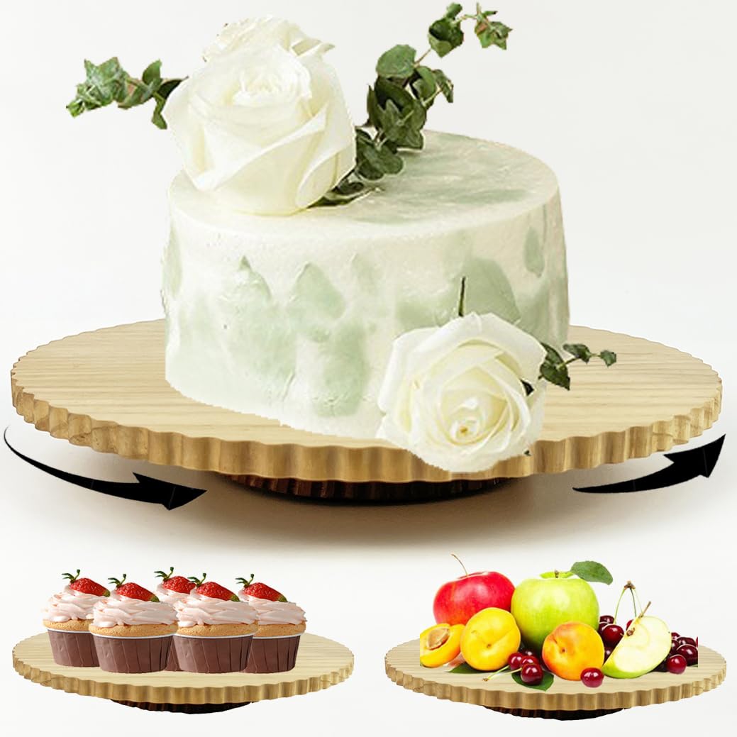 Photo 1 of DaCakeWS Wood Revolving Cake Stand,12" Rotating Cake Turntable, Round Display Stand For Cake, Cupcake Decorating Supplies