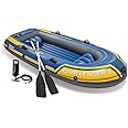 Intex 68370EP Challenger 3 Inflatable Boat Set: Includes Deluxe 48in Boat Oars and High-Output Pump – Triple Air Chambers – Welded Oar Locks – 3-Person – 660lb Weight Capacity