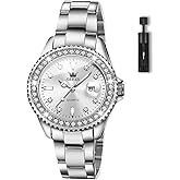 Women's Casual Stainless Steel Watch, Small Wrist Simple Watch for Women, Elegant Diamond Roman Numerals Ladies Dress Watch