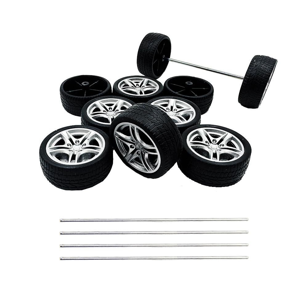 Photo 1 of 10PCS Toy Car Wheel 48mm Toy Car Rubber Tire Wheels with 5PCS Shaft Round Rod Axles for RC Car Truck Robot DIY Model Toy Parts