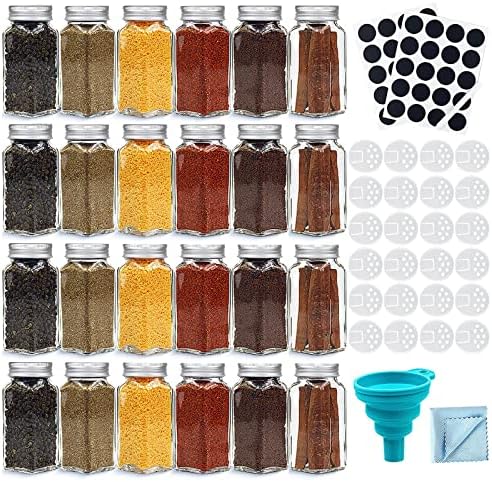 24 Glass Spice Jars with w/40 Labels Stickers-4oz Empty Square Spice ...