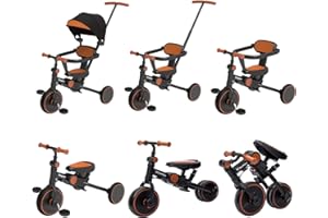 Voupou Kids Tricycle Baby Bike Balance Trike Toddler Tricycles Infant Trike 6 in 1 with Adjustable Height Handle,Removable Pedal,Safety Harness,Comfortable Seat,Retractable Canopy and Guardrail