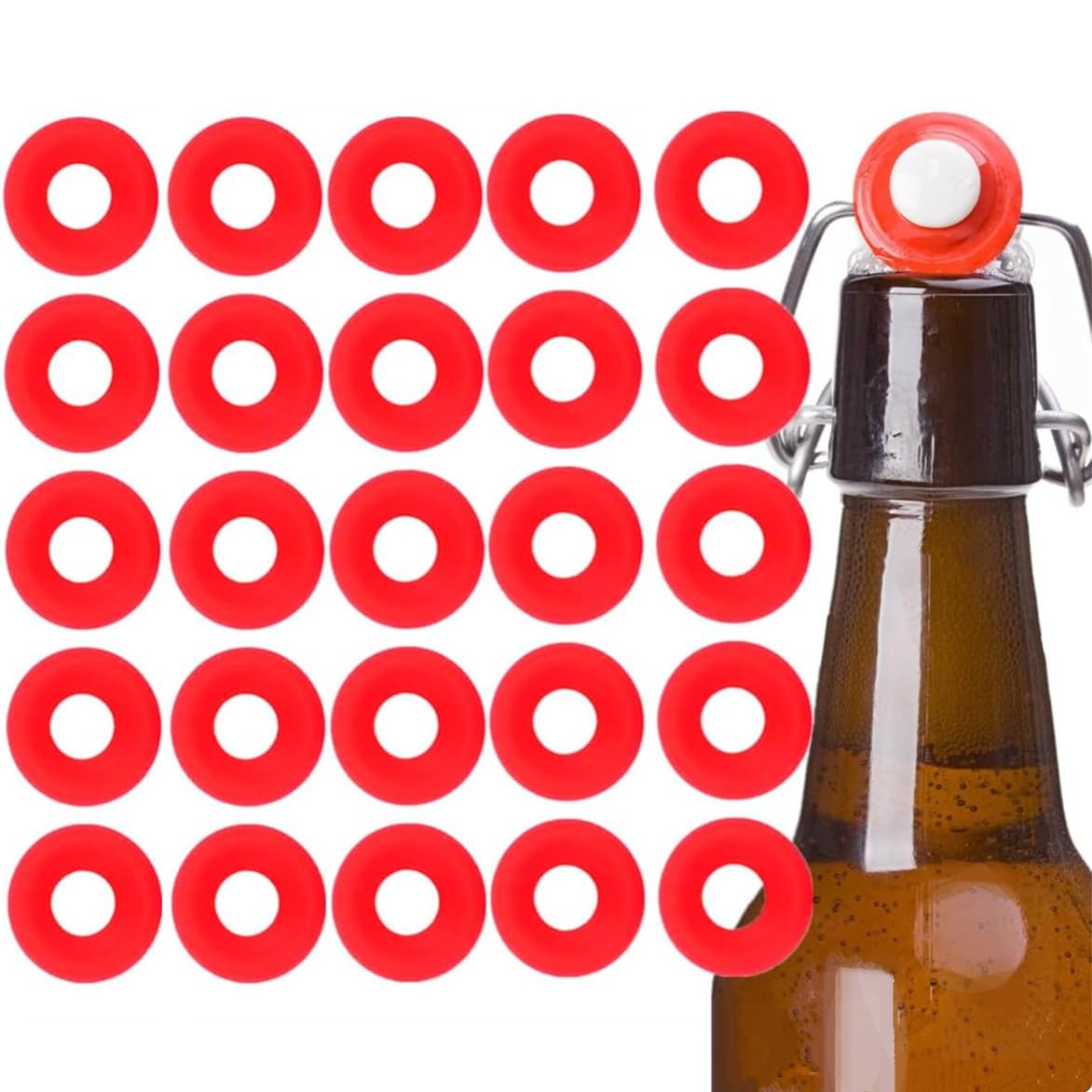 25Pcs Grolsch Gaskets for Swing Flip Top Bottles, Silicone Red Soft Leak-Proof Seals Replacement for Home Brew Beer Bottles and Soda Bottles