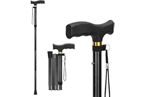 supregear Folding Cane, Lightweight 5-Level Adjustable Walking Stick with Wrist Strap and T-Handle, Portable Mobility Aid for