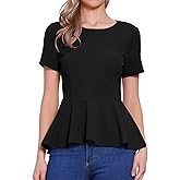 Allegra K Elegant Peplum Tops for Women's St Patrick's Day Short Sleeve Round Neck Dressy Casual Blouse Shirt