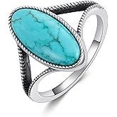 DOLIOX Large Authentic Turquoise Rings Women 925 Sterling Silver Genuine Native American Jewelry Vintage Boho Style Oval Rings for Mom Wife