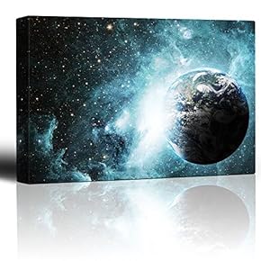 Planet Earth on a Starry Teal Galaxy - Canvas Art Home Art - 12x18 inches