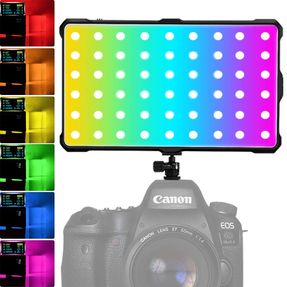 Pixel RGB Video Light, G1 Video Light for ON Camera Video Camcorder DV Built-in 4040mAh Battery 360° Full Color 9 Lighting Effect CRI≥97 Pocket Size Light with Aluminum Alloy Shell