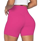 Sunzel No Front Seam High Waist Biker Shorts for Women, Squat Proof Yoga Workout Gym Bike Shorts 5" Inseam Hot Pink Large