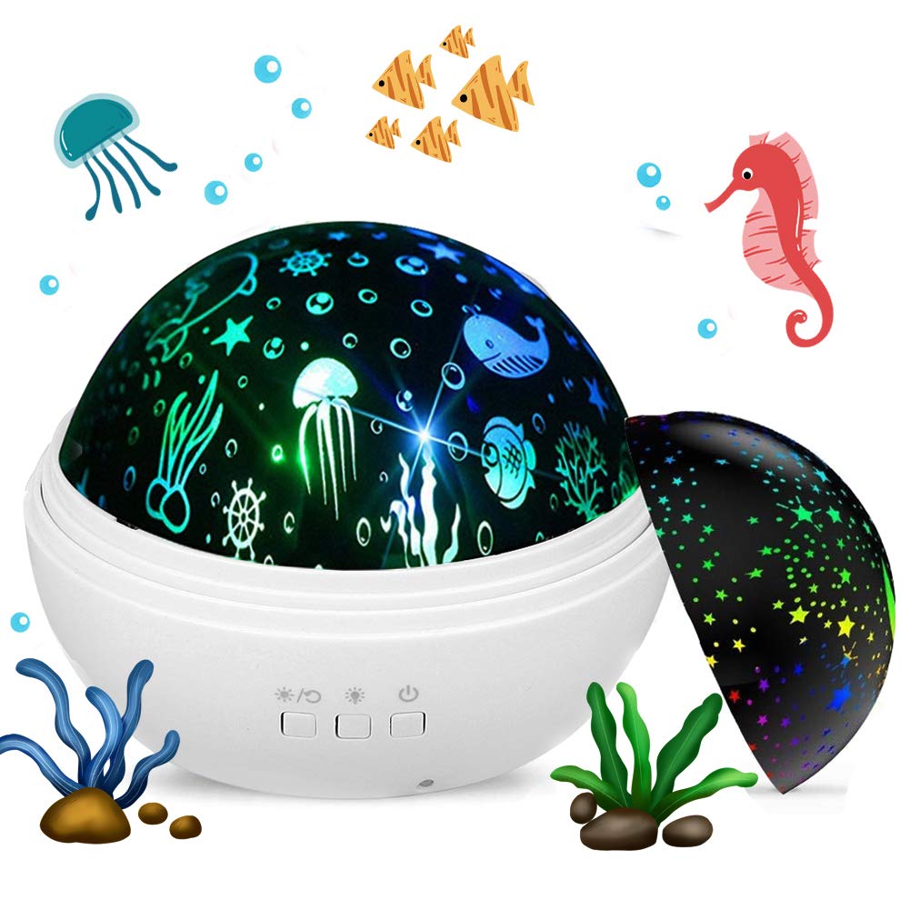 Baby Light Projector, Star Moon and Ocean Wave Sensory Projector Rotating Lights, Rechargeable Sensory Lights for Girls Boys (White)