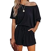 Lacozy Women's 2026 Summer Short Sleeve Off The Shoulder Rompers Casual Shorts One Piece Overall Jumpsuits Dressy