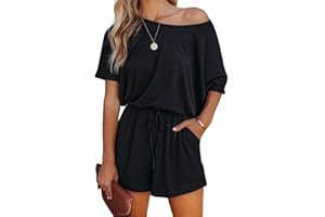 Lacozy Women's 2025 Summer Short Sleeve Off The Shoulder Rompers Casual Shorts One Piece Overall Jumpsuits Dressy
