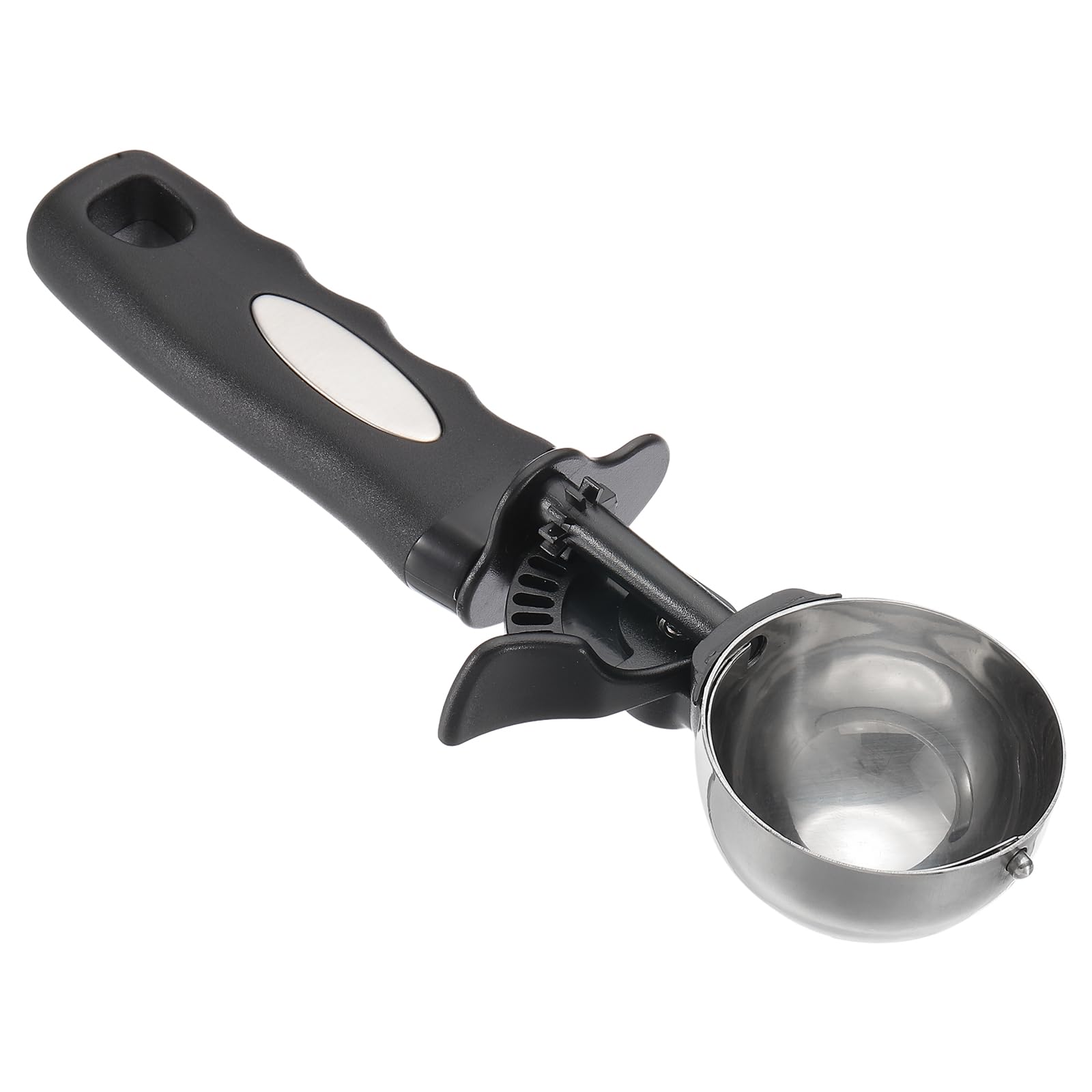 PATIKIL 4 Ounce Ice Cream Scoop with Trigger, Stainless Steel Portion Cookie Scoop with Thumb Trigger for Cookie Dough Cupcake Batter Baking, Silver Black