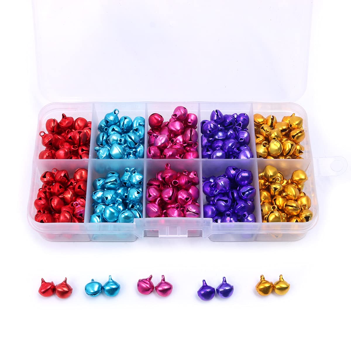 Tiardey 300PCS Colorful Jingle Bells with Storage Box, Craft Bells, Metal Bells, DIY Bells, Festival Decorations, Jewelry Making, Collar bracelet material