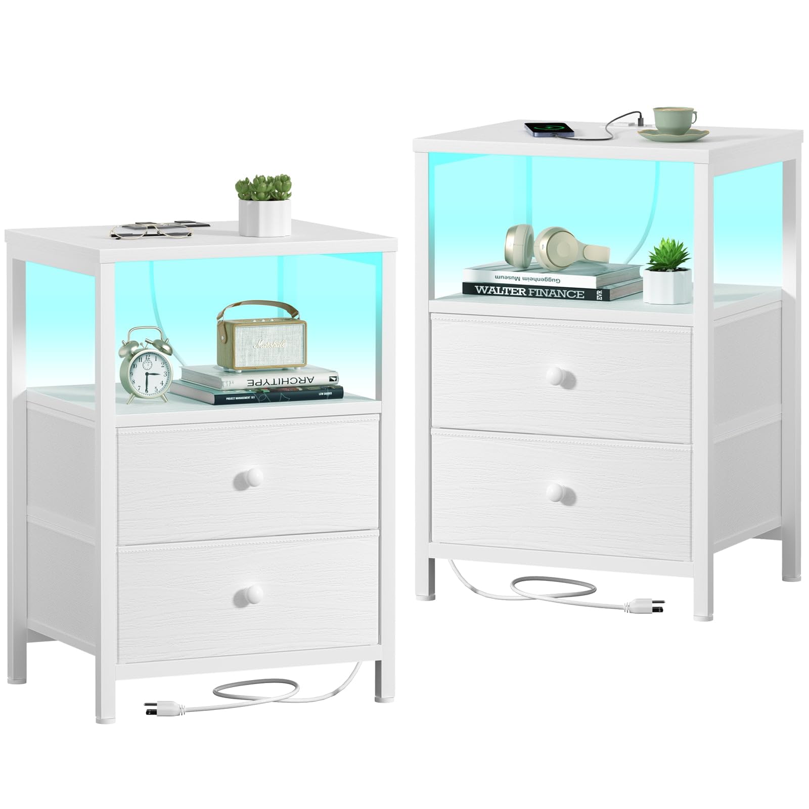 BOLUO White Nightstands Set of 2, Bedroom Night