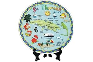 Rockin Gear Decorative Plate United States Virgin Islands St. Thomas Souvenir Gift Kitchen Plate with Display Stand 8" Inch USVI Island Map Porcelain Plate - Best Gift Idea or Collector Souvenir