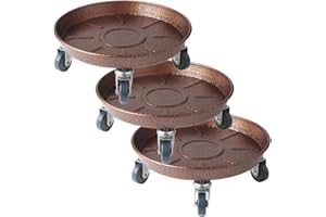 FLRISNTIG 12" Heavy Duty Plant Dolly with Wheels, 200lbs Metal Rolling Plant Stand with Casters, Round Wheeled Planter Caddy Roller Base Carry Potted Tree Flower Pot for Indoor Outdoor Garden, 3 Pack, Bronze