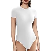 YOGINGO Womens Crew Neck Short Sleeve Bodysuits For Women Double Lined Sexy Going Out Thong Body Suit Tops Shirts Clothing Plum Red Fashion Onesies Casual Stretchy Jumpsuits 2025 Leotards S-2XL Size