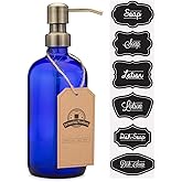 Cobalt Blue Glass Pint Jar Soap and Lotion Dispenser with Metal Pump - 16 Ounce - (Brass, 1)
