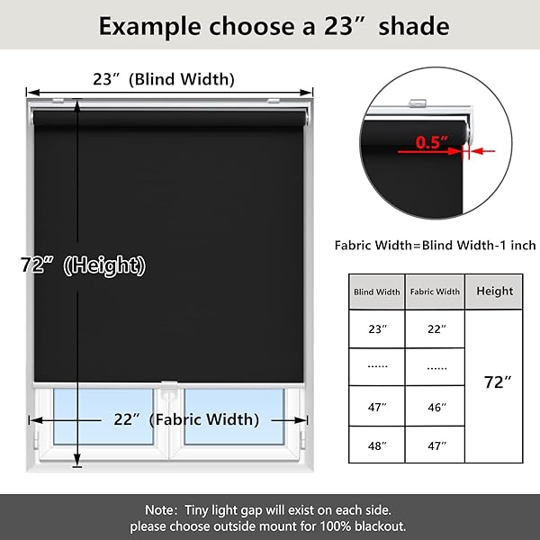 AOSKY CORDLESS ROLLER SHADES BLACKOUT BLINDS FOR WINDOWS ROOM DARKENING ROLLED UP SHADES WITH SPRING SYSTEM, UV PROTECTION WINDOW SHADES DOOR BLINDS FOR HOME AND OFFICE (23″ W X 72″ H, BLACK)