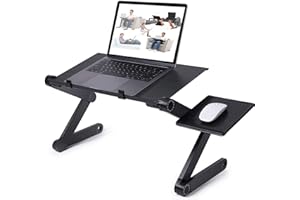 RAINBEAN Laptop Table Stand for Bed,Portable Vented Lap Desk Adjustable Notebook Riser with Mouse Pad Side, Work from Home, F