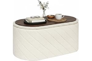 B FSOBEIIALEO Ottoman with Stroage, Boucle Round Storage Ottoman with Tray,Foot Rest Stool for Dorm Room, Living Room White, 