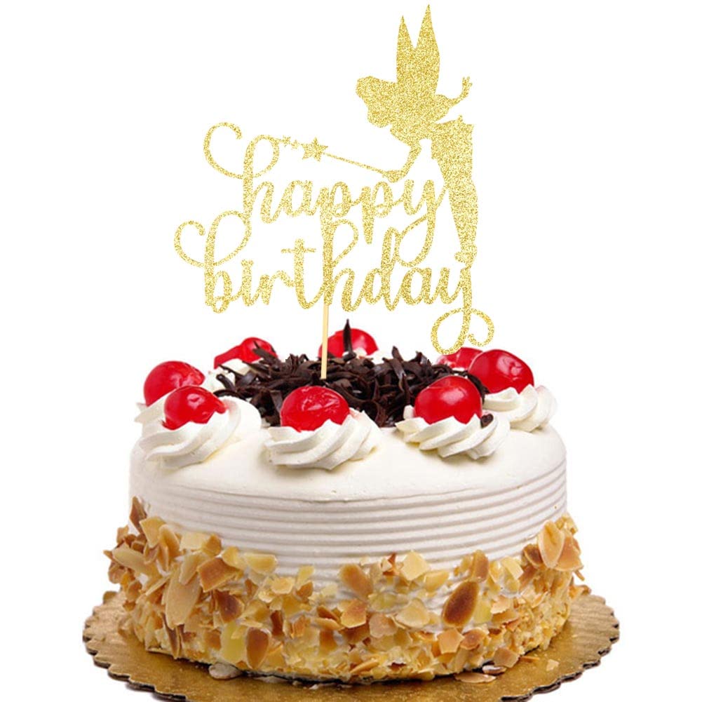 Photo 1 of Fairy Happy Birthday Cake Topper Angel Princess Cake Toppers for Birthday Party Decoration Supplies, Gold Glitter