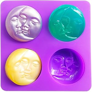 Sun & Moon Silicone Soap Molds, 4 Cavity Crescent Moon Face Silicone Soap Mold for Homemade Lotion Bar, Bath Bombs, Polymer Clay, DIY Candle Resin Making