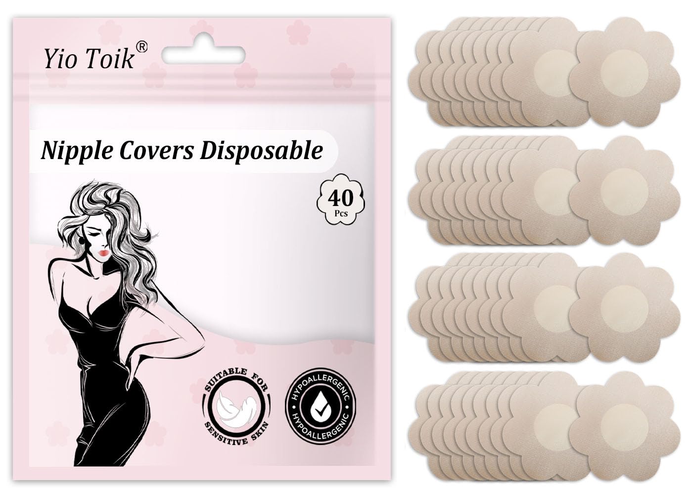 Photo 1 of  2 Yio Toik Nipple Covers For Women Disposable Hypoallergenic Nipple Pasties Breast Petals Invisible Pasties Stickers Pcs Nude